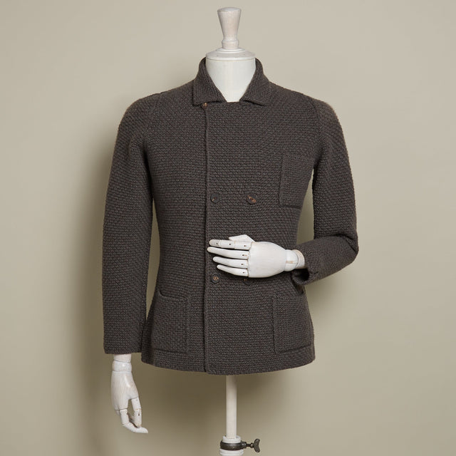 Double Breasted Cashmere and Merino Knitted Jacket In Chocolate