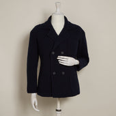 Double Breasted Cashmere and Merino Knitted Jacket In Navy
