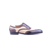 Oxford In Leather And Canvas Full Brogueing Cuban Heel