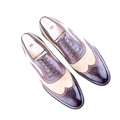 Oxford In Leather And Canvas Full Brogueing Cuban Heel