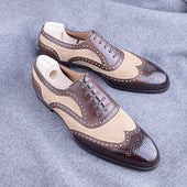 Oxford In Leather And Canvas Full Brogueing Cuban Heel