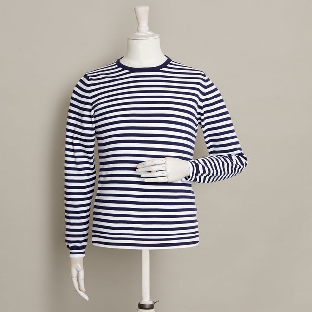 Soft Cotton Striped Sweater In Navy