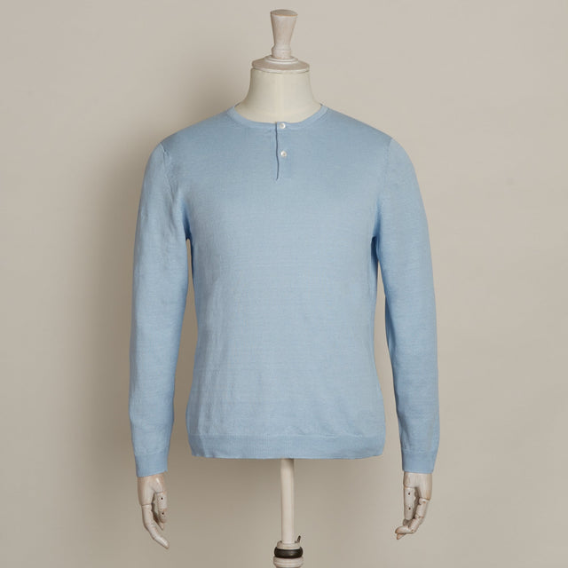 Knitted Linen Henley Shirt In Sky