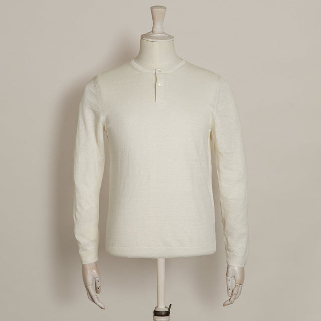 Knitted Linen Henley Shirt In Cream