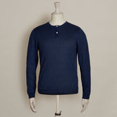 Knitted Linen Henley Shirt In Navy