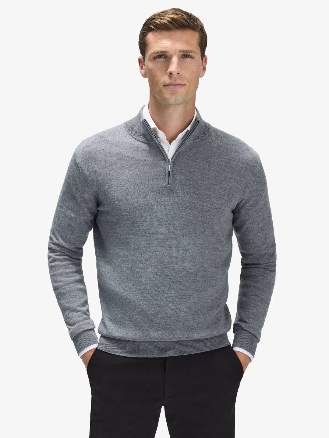 Grey Zipper Sweater Merino
