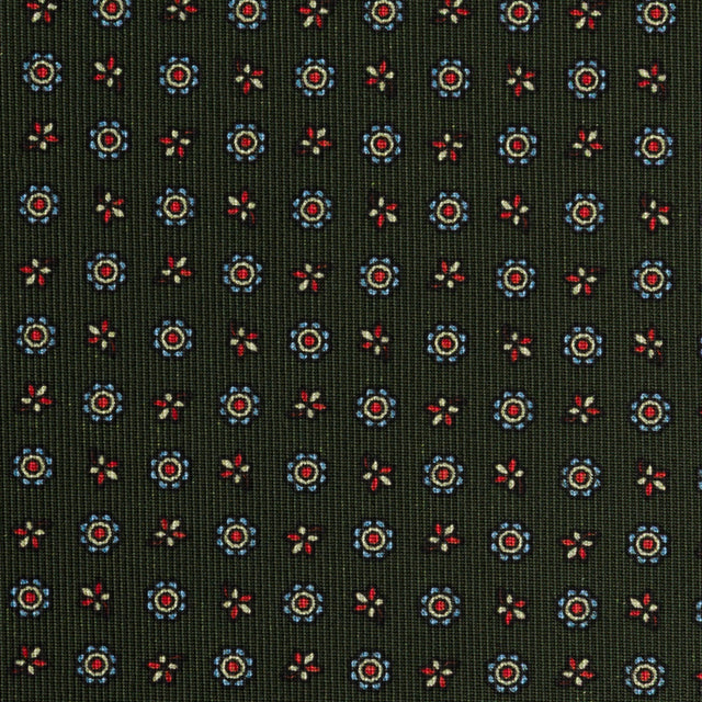 Floral Printed Silk Bespoke Tie - Dark Olive