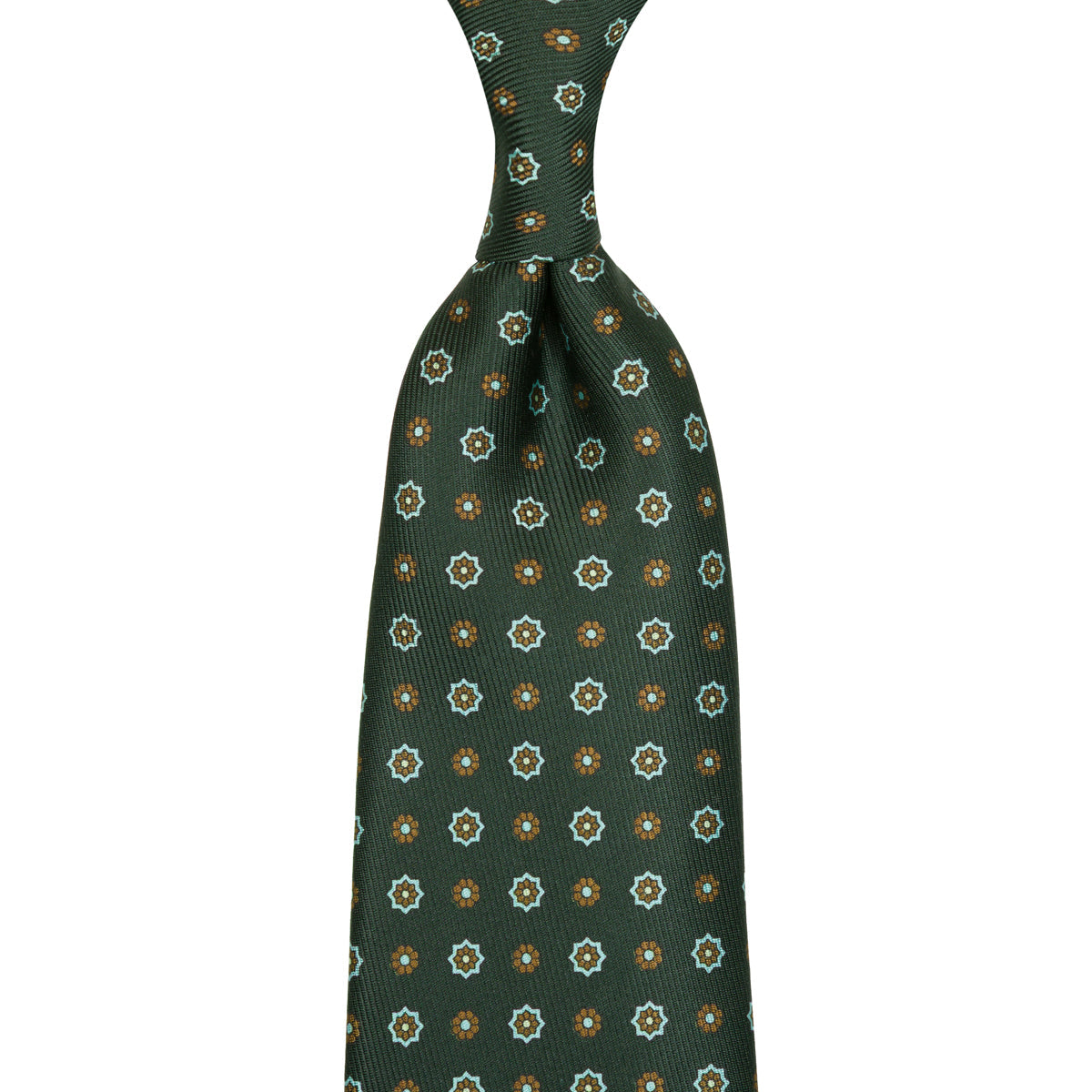 50oz Floral Printed Silk Tie Madder Green Hand Rolled