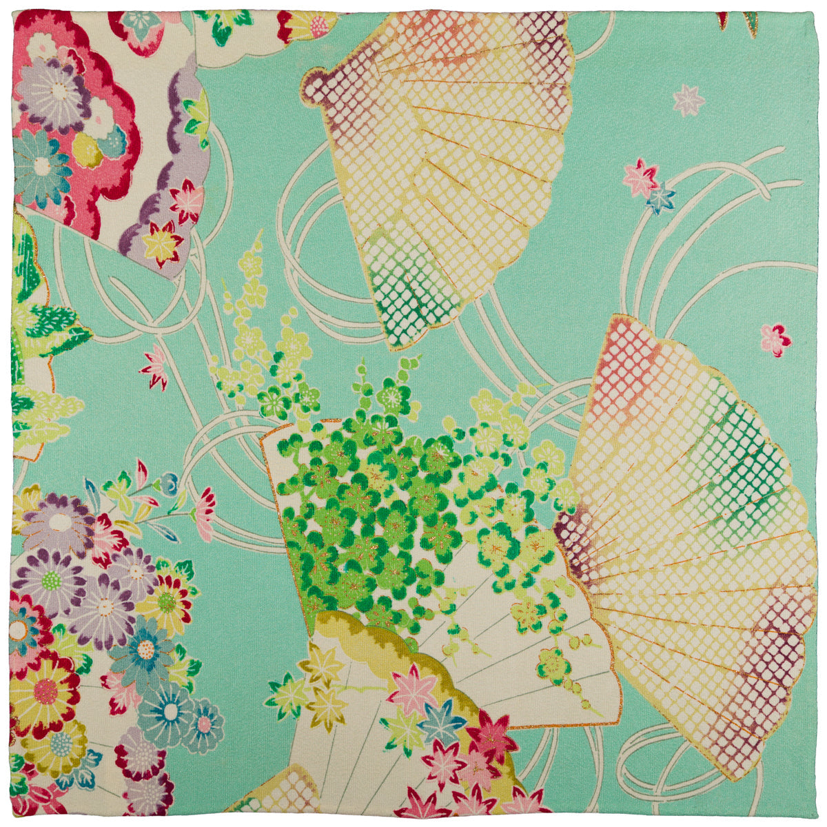 Vintage Kimono Silk Pocket Square Green
