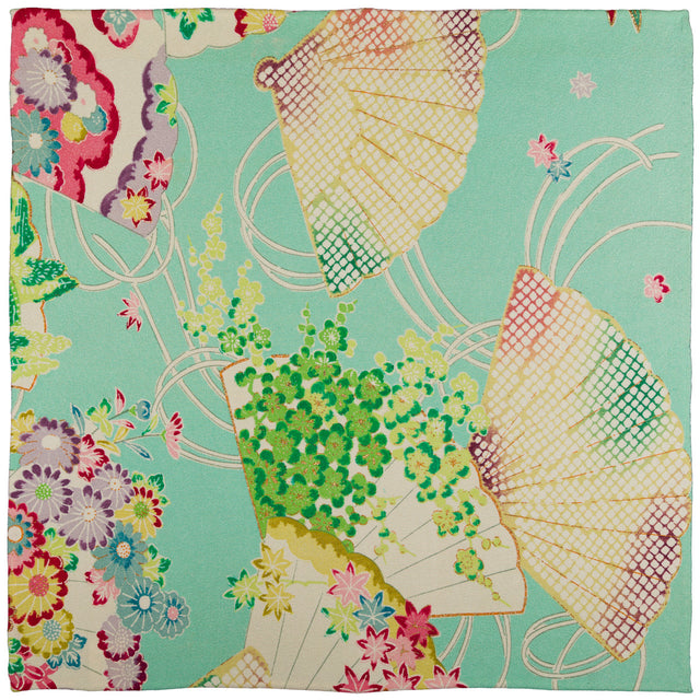 Vintage Kimono Silk Pocket Square - Green