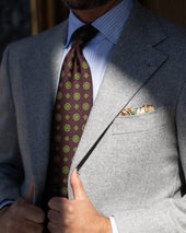 Floral Printed Silk Tie Eggplant Hand Rolled