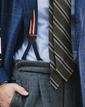 Striped Grossa Grenadine Silk Tie Olive Ivory