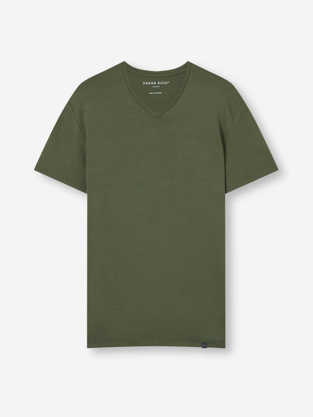 Men's V-Neck T-Shirt Basel Micro Modal Stretch Evergreen