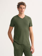 Men S V Neck T Shirt Basel Micro Modal Stretch Evergreen