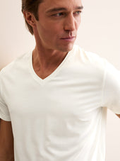 Men's V-Neck T-Shirt Basel Micro Modal Stretch Vanilla