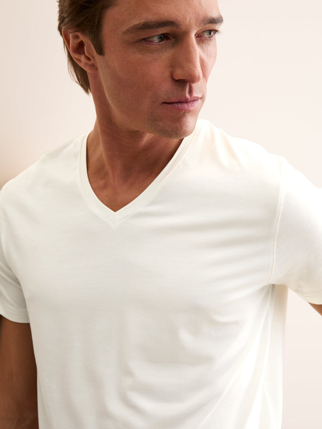 Men's V-Neck T-Shirt Basel Micro Modal Stretch Vanilla