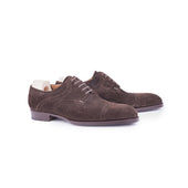 Half brogueSaddle Derby in dark brown suede leather