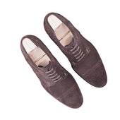 Half Broguesaddle Derby In Dark Brown Suede Leather