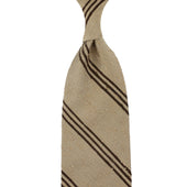 Triple Bar Shantung Silk Tie - Beige / Brown - Hand-Rolled