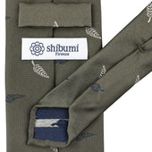 Floral Jacquard Silk Tie Army Hand Rolled