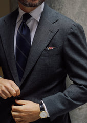 Japanese Repp Stripe Silk Tie Midnight Grey