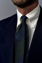 Block Stripe Grenadine Garza Fina Silk Tie Navy Green