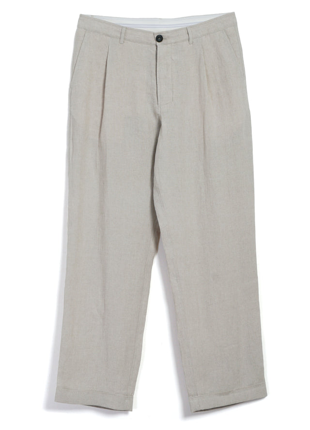 SUNE 31-67-1 | Classic Pleated Trousers | Nature Linen