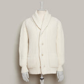 Ribbed 12 Ply Cashmere Cardigan In Cream