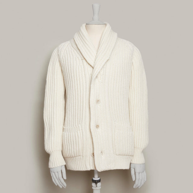 Ribbed 12 Ply Cashmere Cardigan In Cream