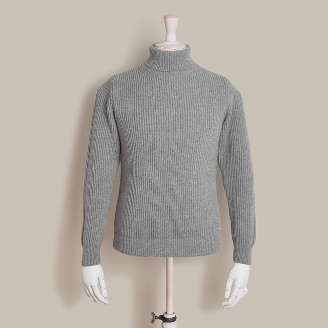Ribbed Cashmere Blend Roll Neck In Grey