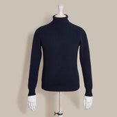 Ribbed Cashmere Blend Roll Neck In Navy