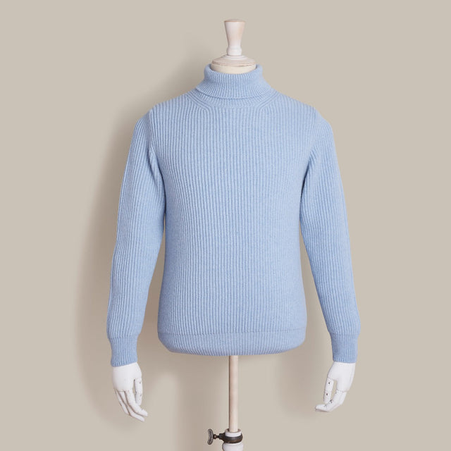 Ribbed Cashmere Blend Roll Neck In Sky