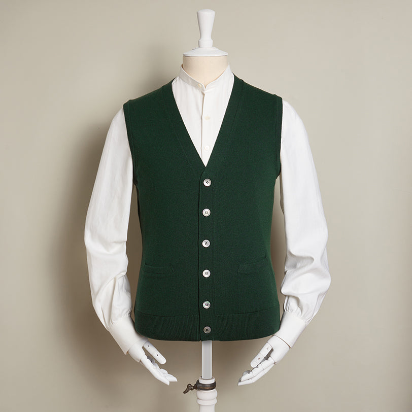 12-Gauge Cashmere Blend Waistcoat With Pockets In Dark Green
