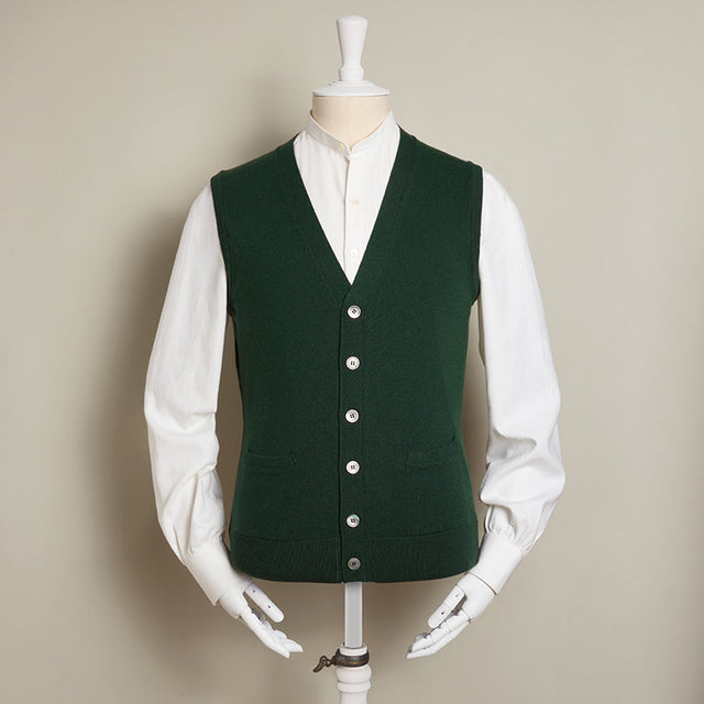 12-Gauge Cashmere Blend Waistcoat With Pockets In Dark Green
