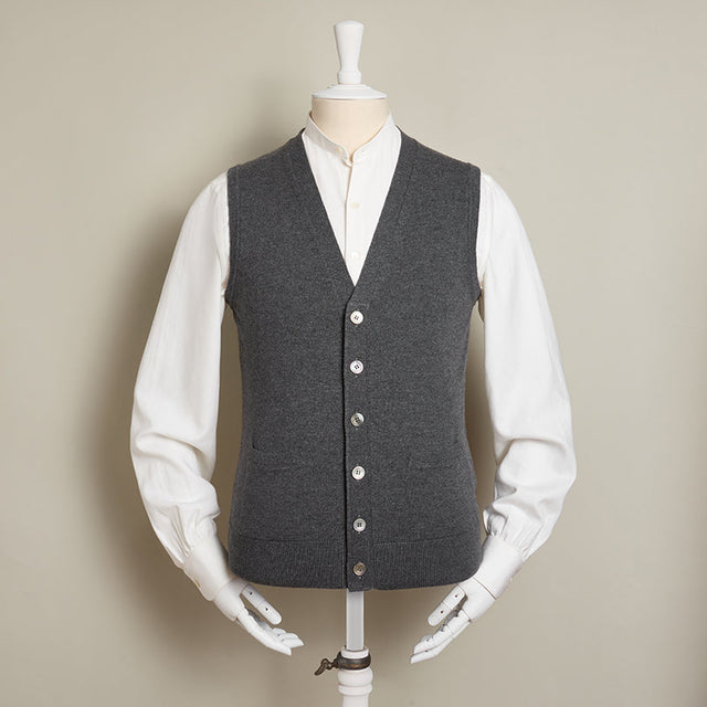 12-Gauge Cashmere Blend Waistcoat With Pockets In Dark Grey