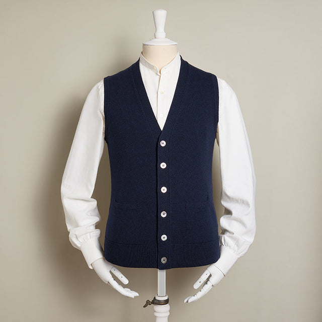 12-Gauge Cashmere Blend Waistcoat With Pockets With Navy