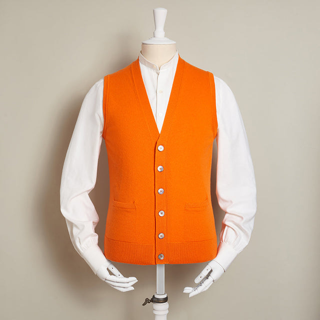 12-Gauge Cashmere Blend Waistcoat With Pockets With Orange