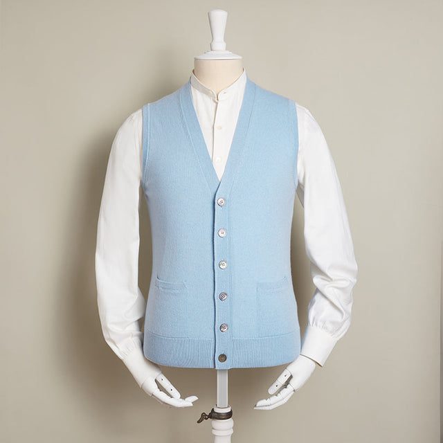 12-Gauge Cashmere Blend Waistcoat With Pockets In Sky
