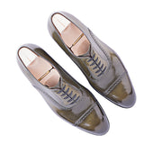 Straight Toe Cap Oxford In Green Crust Calf Leather