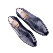 Straight Toe Oxford Fully Brogued In Dark Blue Calf Leahter