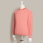 Soft Cotton Stripe Knitted Sweater In Red