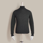 Soft Roll Neck Cashmere And Silk Sweater In Dark Grey