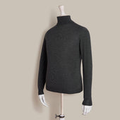 Soft Roll Neck Cashmere And Silk Sweater In Dark Grey