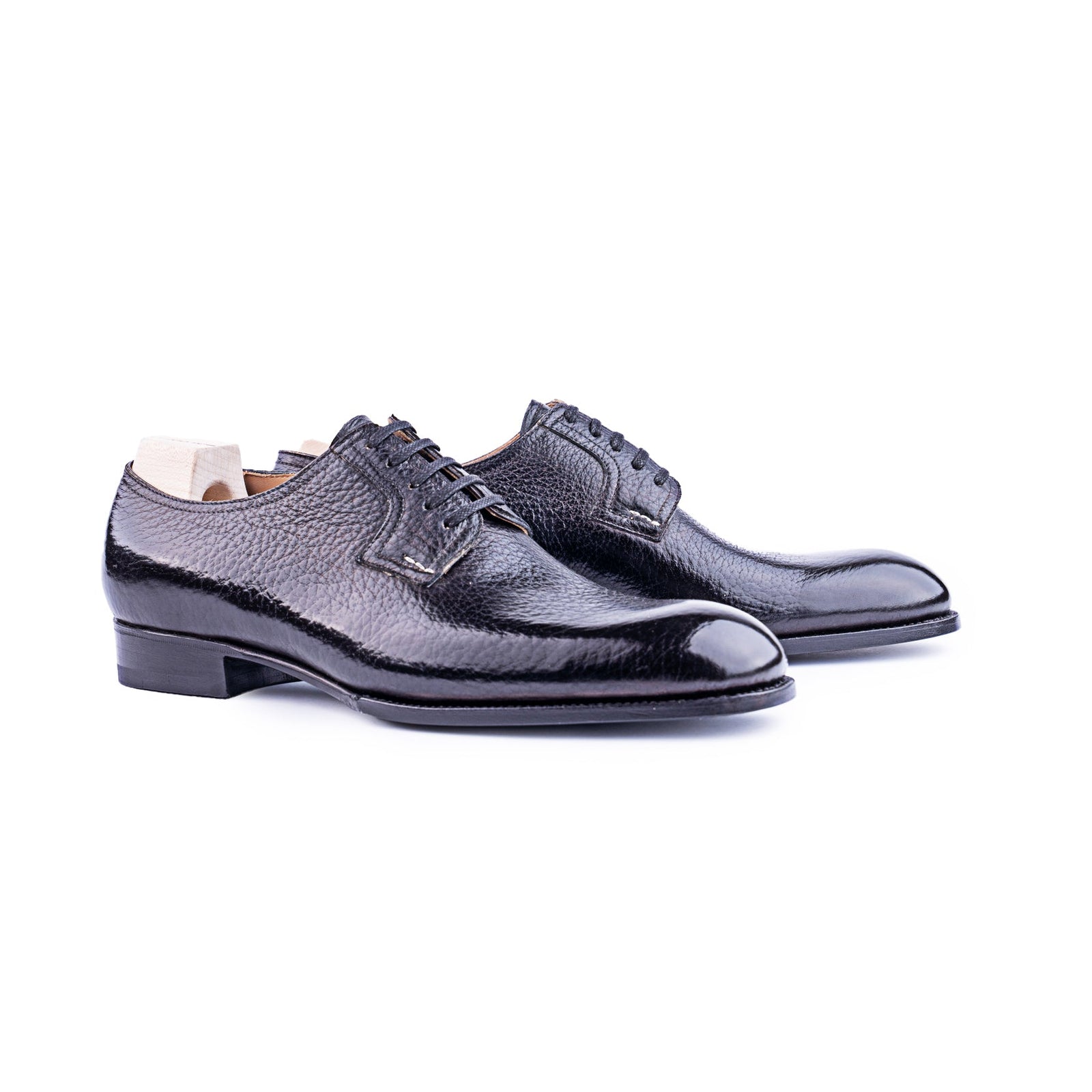 Plain Derby With Reduced Lacing In Dark Brown Shrunken Calf Leather