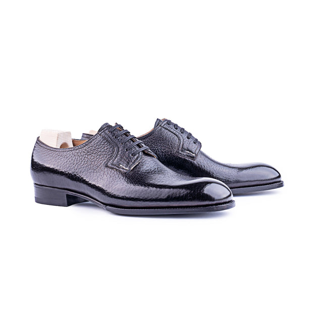 Plain Derby with reduced lacing in dark brown shrunken calf leather