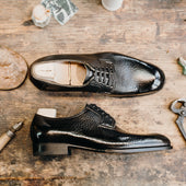 Plain Derby With Reduced Lacing In Dark Brown Shrunken Calf Leather