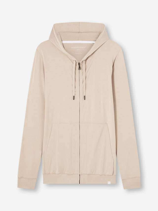 Men's Zip Up Hoodie Basel Micro Modal Stretch Light Stone