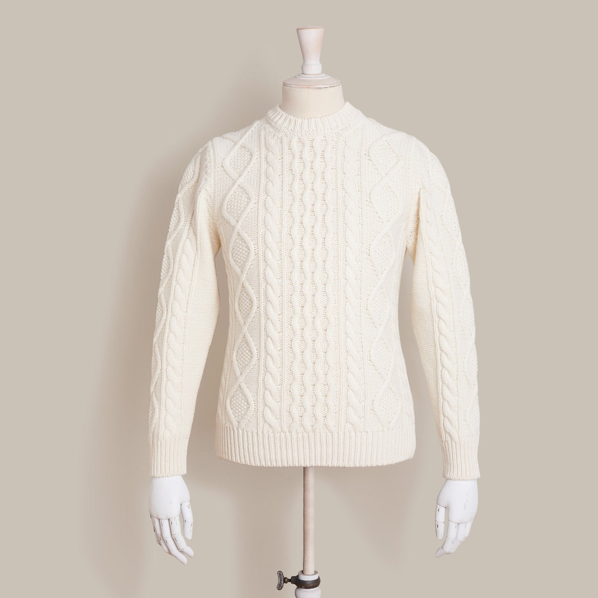 Aran Knit Cashmere Blend Crew Neck Sweater In