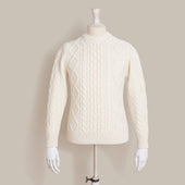 Aran Knit Cashmere Blend Crew Neck Sweater In Cream
