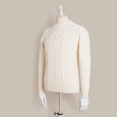 Aran Knit Cashmere Blend Crew Neck Sweater In
